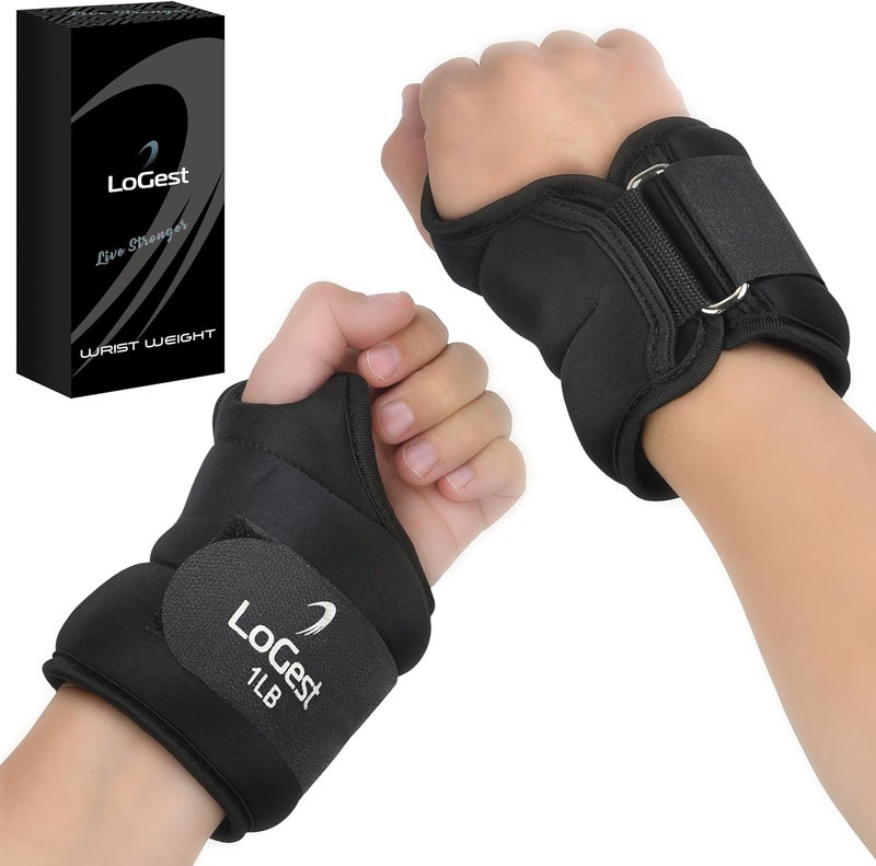 Logest Wrist Weight with Thumb Loops & Hook-and-Loop Closures - 1lb, 2lbs, 2.5lbs, 3lbs - Sold in Pairs - Comfortable & Secure Neoprene Wrist Weights for Walking, Running, Cardio, Physical Therapy - Image 1